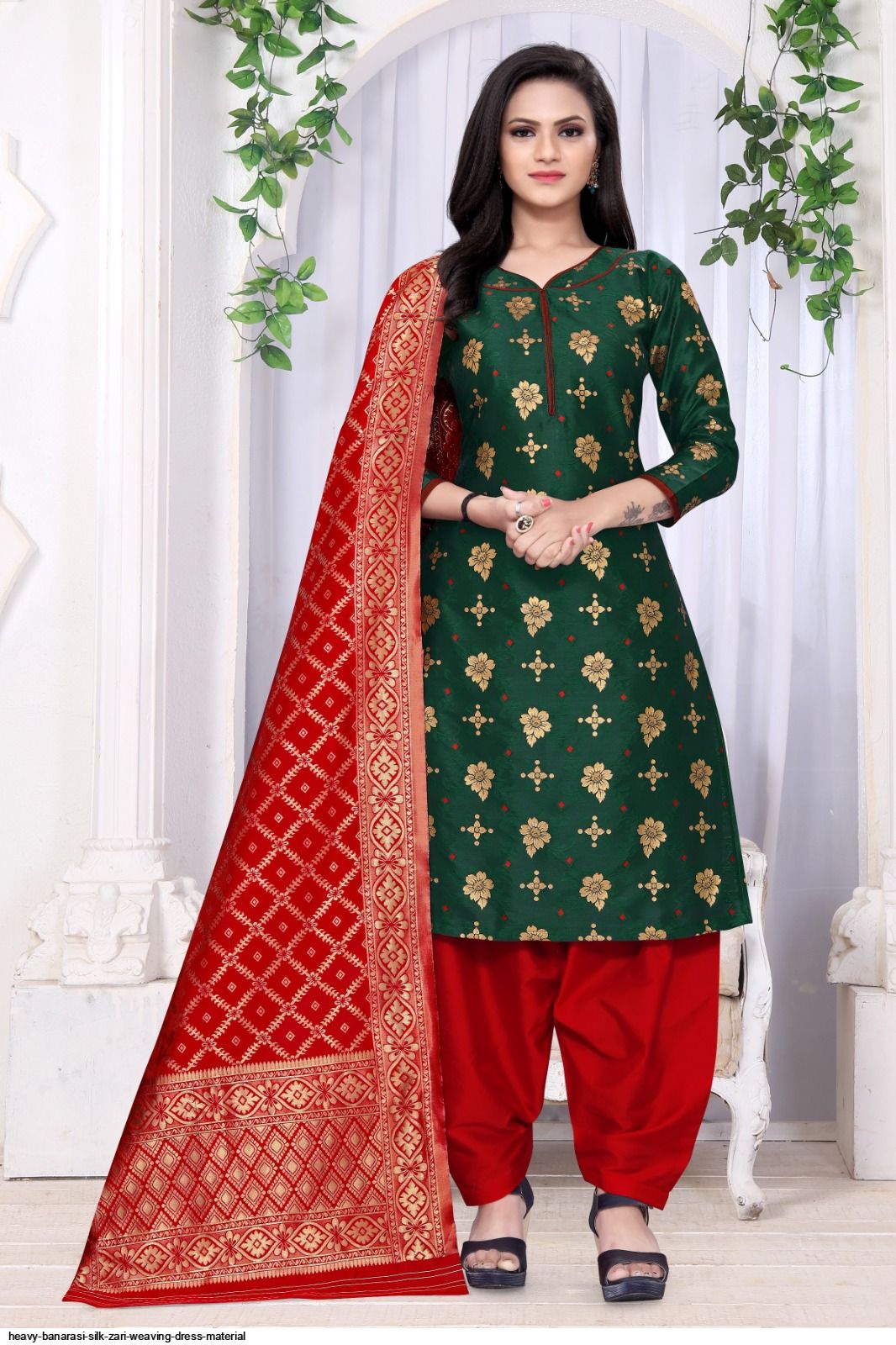Women's Banarasi Silk Salwar Suit Set With Dupatta Unstitched Dress Material