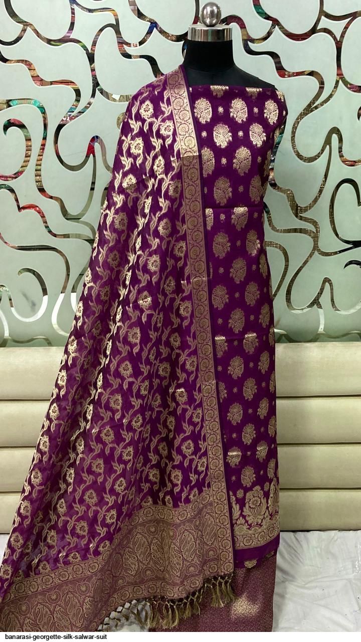 Salwar Studio Women's Mehendi Green Banarasi Silk Banarasi dress material  with dupatta - Om Clothing - 3395272