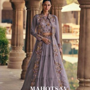 SAYURI MAHOTSAV GOLD READY TO WEAR REAL CHINON SILK INDO WESTERN DRESS