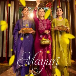 ANJU MAYURI Vol 5 Series 3971-3976 Viscose Nylon Wholesale Readymade Party Wear Sawalr Suits in Surat