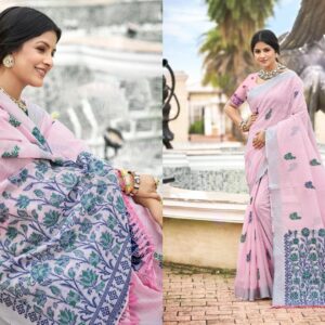 Bunawat Lovely Lady series 1001 to 1006 Sangam Prints Lilen Woven Work Traditional Saree in wholesale surat