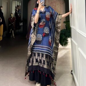 nnk3022 viscose zari border mirror work readymade kaftan kurtis