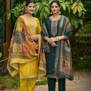 ossm pihu stylish series 1001 to 1006 readymade viscose roman silk big size suit in wholesale surat