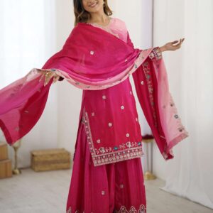 pr clothing dvd 5121 chinon readymade sequence work combo kurti sharara with dupatta in wholesale surat