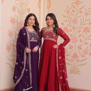 pr clothing ka 1192 hit design readymade faux blooming stylish gown with dupatta in wholesale surat