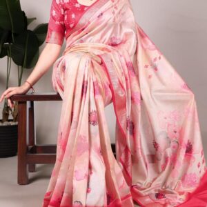 pr clothing ynf7024 tussar silk viscose border floral printed saree in wholesale surat