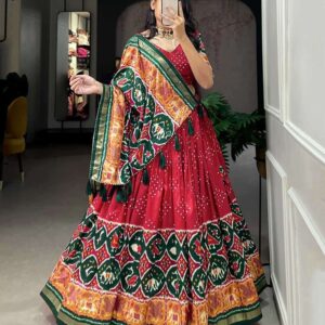 pr lnb1684 Tussar Silk lehenga Patola Print With foil work