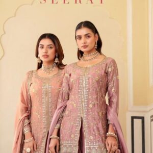 sanika fashion seerat series 2100 to 2103 chinon silk readymade plazzo suit in wholesale surat
