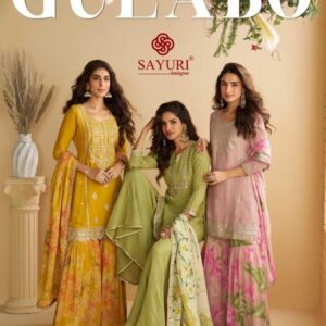 sayuri designer gulabo series 10069 to 10073 readymade festival wear chinon silk plazzo suits in wholesale surat