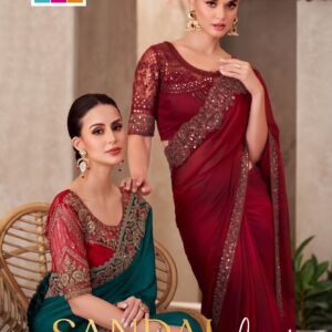 tfh launch sandal wood vol 15 series 1501 to 1518 chiffon exclusive designer saree in wholesale surat