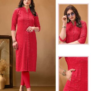 TUNIC HOUSE CHIKANKARI SEQUENCE WORK KURTI SIZE SET COMBO SET