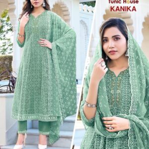 TUNIC HOUSE KANIKA SERIES 1001 TO 1012 ANARKALI CHIKAN WORK KURTI SET COMBO SET IN WHOLESALE SURAT