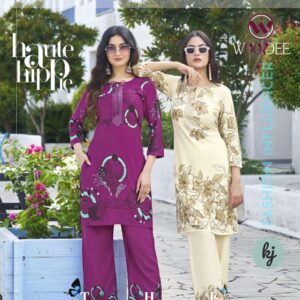 woodee belliza liva series 1001 to 1006 rayon readymade classic co-ord set in wholesale surat