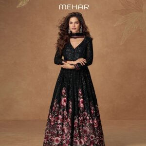 Aashirwad Mor Bagh Mehar series 10262 To 10264 premium chinon silk Designer Indo Western suit in wholesale surat