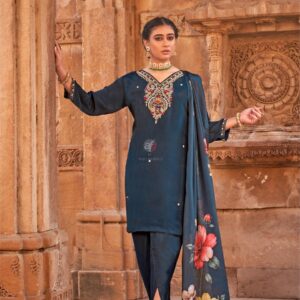 anju fab ak 1104 natural crepe readymade attractive tulip pant style combo suit in wholesale surat