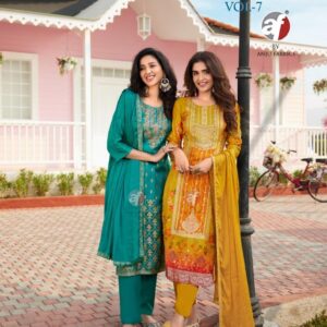 anju fab dastoor vol 7 series 4091 to 4095 dola jacquard readymade occasion wear suit in wholesale surat