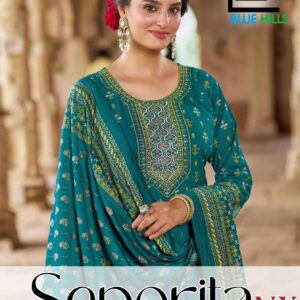 blue hills senorita nx 25 series 25001 to 25003 rayon readymade stylish big size anarkali combo suit in wholesale surat