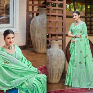 Bunawat Galaxy series 1001 to 1006 Sangam Prints Linen Woven Work Traditional Saree in wholesale surat