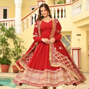 pr ka 1207 attractive look readymade faux blooming gown with dupatta in wholesale surat