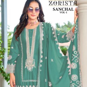 sajida designer zorista series 10008A to 10008D sanchal chinon silk pakistani readymade designer suit in wholesale surat