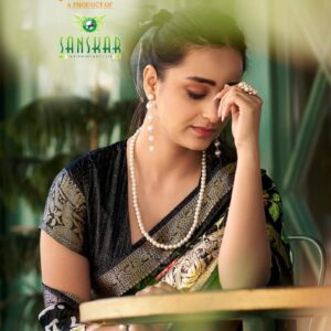 sanskar tex aanu series 51001 to 51008 prints hit design dola jari lining sarees in wholesale surat
