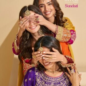 sayuri designer sundari series 10016 to 10020 exclusive chinon silk readymade party wear plazzo style suit i wholesale surat