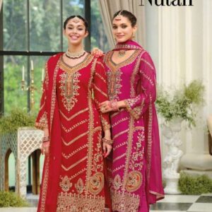 Zaveri Nutan Designer series 2121 to 2122 Straight Style embroidery work Organza Readymade Suit in wholesale surat