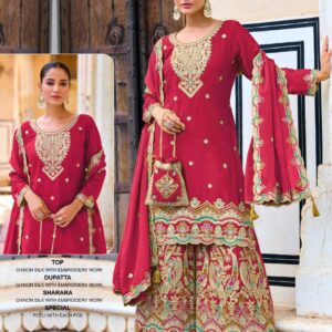 ziana 15031 A to D exclusive chinon silk pakistani readymade plazzo suits in wholesale surat