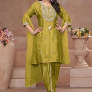 anju fab b series 2760-2761 readymade dola silk combo short anarkali tulip pant with dupatta in wholeslae surat