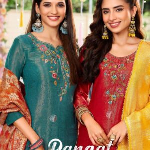 anju fab rangat series 4021 tpo 4026 tissue shimmer readymade pretty look suit in wholesale surat