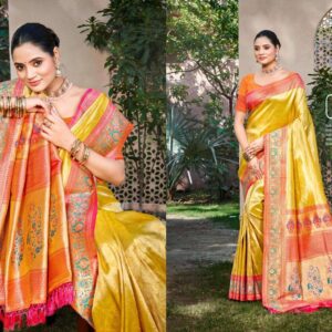 Bunawat Hema Silk-03 series 1001 to 1006 Sangam Prints Kanjivaram Silk Woven Work Traditional Saree in wholeslae surat