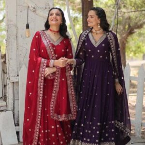 lw 9186 faux blooming occasion wear readymade gown with dupatta