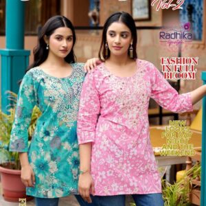 radhika lifestyle summer shine vol 2 cotton lucknowi readymade short kurti in wholesale surat