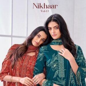 suryajyoti nikhaar vol 13 series 13001 to 13010 readymade cotton big size casual suit in wholesale surat