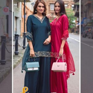 wooglee shabnam series 2001 to 2004 gajji silk readymade stylish plazzo suits in wholesale surat