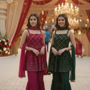 dt devi saiyaara 9547 georgette readymade kids sharara style combo suit in wholesale surat