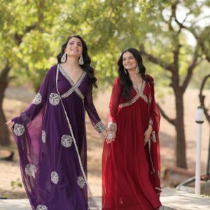 ka 1107 faux blooming readymade alia cut gown with dupatta set