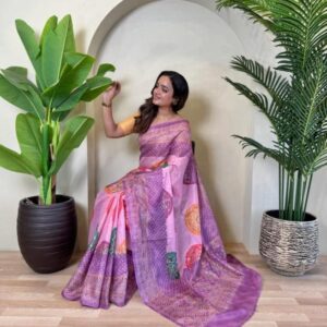 pr kesariya tissue silk weaving bandhani prints best saree in wholesale surat