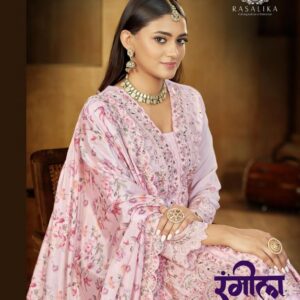 rasalika presents rangeela series 2111 A to 2111 D chinon silk readymade fancy suit in wholesale surat
