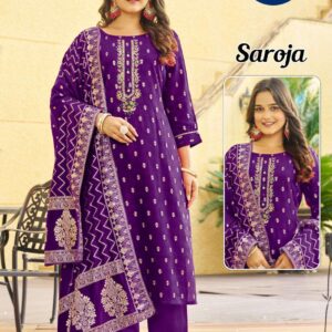 vitara fashion saroja series 1529 A to 1529 D ethnic style full stitch viscose combo suit in wholesale surat