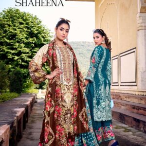 zulfat launch shaheena series 699001 to 699008 rayon stylish readymade plus size pakistani suit in wholesale surat