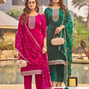 aanchi launch tina fendy satin readymade classic suit in wholesale surat