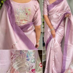 BT-56 Paritosh linen cotton Thread Hand  position khatha work in saree in wholesale surat