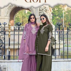 kadlee gori series 2001 to 2004 viscose crep thread work fully stitch plazzo kurti with dupatta in wholesale surat