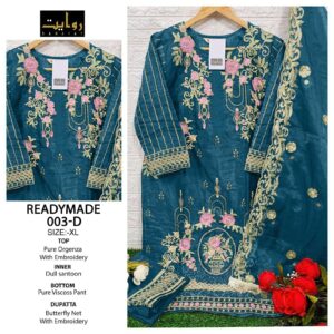 rawayat 003 ade pure organza readymade pakistani suit