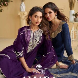 sayuri designer amara series 10121 to 10125 silk readymade exclusive plazzo style suits in wholesale surat