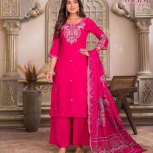 avichal creation 1069 full stitch vatican silk combo plazzo suit