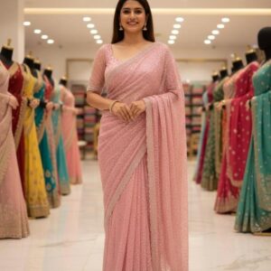 ds 743 beads embroidery work soft net party wear sarees