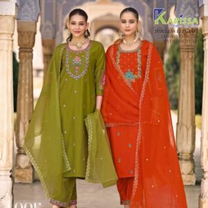 karissa goldy series 1001-1004 viscose gadhwal khatli handwork readymade suit