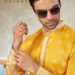 outluk wedding vol 44 series 44001-44006 pure silk mens kurta pajama with dupatta